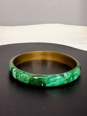 Malachite Inlay Stone Bangle Bracelet Brass Interior Vintage